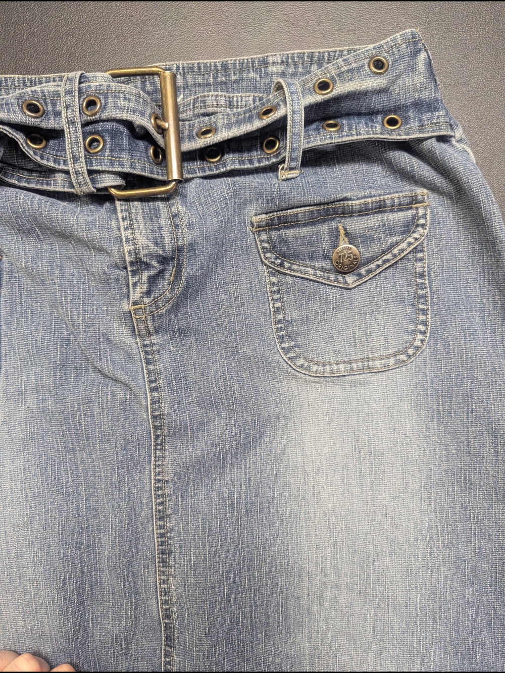 Y2K 725 Originals Time Denim Skirt – Size 13 Belted Jean Skirt - Picture 12 of 14